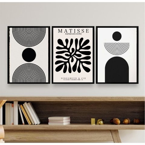 Kit 3 Quadros Minimalistas Abstratos Formas Geométricas 33x24cm:madeira Branca