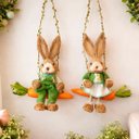 Ver imagem 1 de Casal Decorativo Coelho Páscoa Sentado Balanço Cenoura 60cm