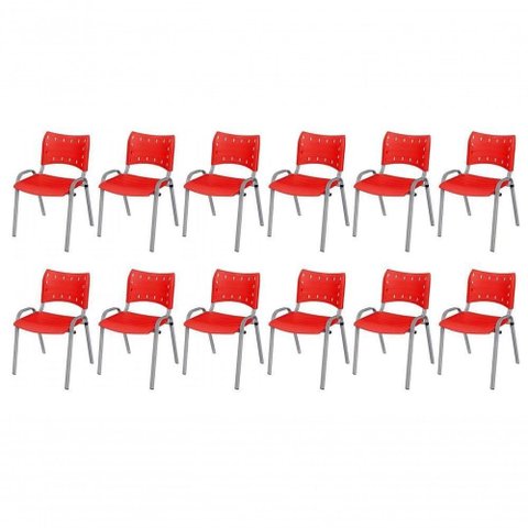 Cadeira Iso Base Cinza , Escritório Vermelho Kit 12 Un