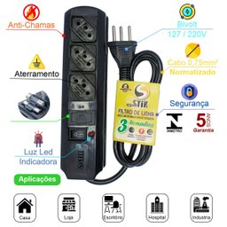 Filtro Linha Régua 3 Tomadas 10a Bivolt Certificado - 2