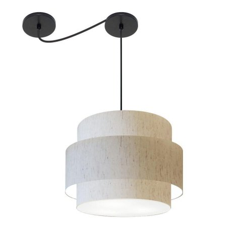Lustre Sala de Jantar com Desvio Vivare Md-4397 Cúpula em Tecido 40cm Linho Bege 127/220v
