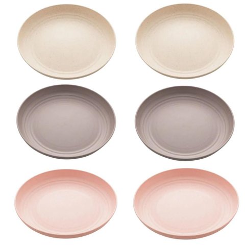 Jogo 6 Pratos Sobremesa 20cm Lines Lyor Plástico Bambu Sortido Pratinho Mesa Posta Cafeteria Buffet