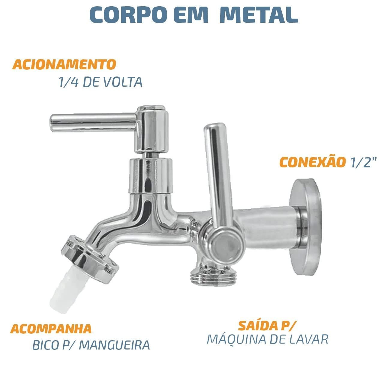 Torneira Tanque/maquina 2 Saídas Metal Cromado 1/4 Volta Casagrande Mundial - 2