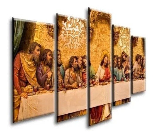 Quadros Decorativo Santa Ceia Dourada 5Pc Kit 130x65 - 3