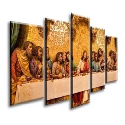 Quadros Decorativo Santa Ceia Dourada 5Pc Kit 130x65 - 3