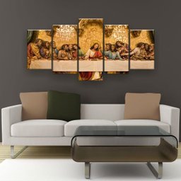 Quadros Decorativo Santa Ceia Dourada 5Pc Kit 130x65 - 1