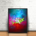 Ver imagem 1 de Quadro com Moldura Tumblr Astronauta e Tubarão Galáxia 60x40