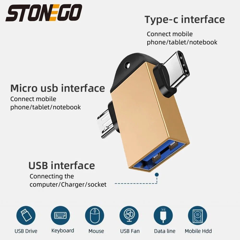 Adaptador Otg Duplo Usb 3.0 Fêmea para Micro Usb e Tipo C Stonego Alta Qualidade - 6