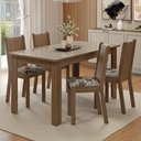 Ver imagem 1 de Conjunto Sala de Jantar Avelã Mesa Tampo de Vidro 4 Cadeiras Rustic/Crema/Floral Hibiscos Madesa