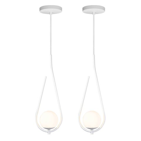 Kit 2 Pendentes Lustre On Drop Branco Globo de Vidro Branco