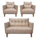 Ver imagem 1 de Kit Sofá Retrô Namoradeira 2 Lugares e 02 Poltronas Livia Suede Bege - D'Rossi