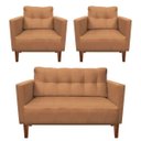 Ver imagem 1 de Kit Sofá Retrô Namoradeira 2 Lugares e 2 Poltronas Livia Suede Caramelo Sisal - D'Rossi