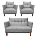 Ver imagem 1 de Kit Sofá Retrô Namoradeira 2 Lugares e 2 Poltronas Livia Suede Cinza - D'Rossi