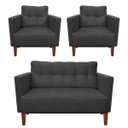 Ver imagem 1 de Kit Sofá Retrô Namoradeira 2 Lugares e 2 Poltronas Livia Suede Grafite - D'Rossi