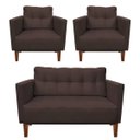 Ver imagem 1 de Kit Sofá Retrô Namoradeira 2 Lugares e 2 Poltronas Livia Suede Marrom - D'Rossi