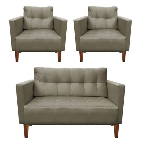 Kit Sofá Retrô Namoradeira 2 Lugares e 2 Poltronas Livia Suede Marrom Rato - D'Rossi