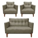 Ver imagem 1 de Kit Sofá Retrô Namoradeira 2 Lugares e 2 Poltronas Livia Suede Marrom Rato - D'Rossi