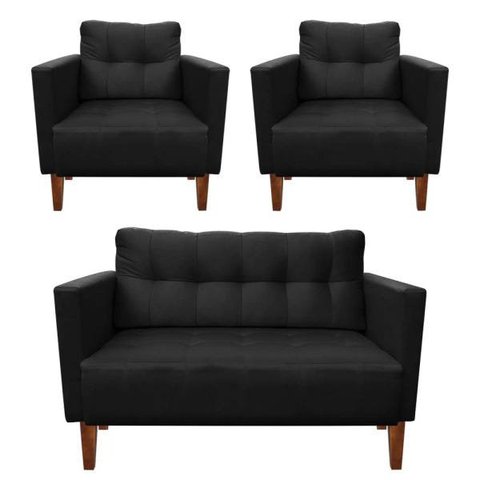Kit Sofá Retrô Namoradeira 2 Lugares e 2 Poltronas Livia Suede Preto - D'Rossi