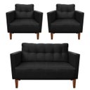 Ver imagem 1 de Kit Sofá Retrô Namoradeira 2 Lugares e 2 Poltronas Livia Suede Preto - D'Rossi