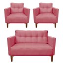 Ver imagem 1 de Kit Sofá Retrô Namoradeira 2 Lugares e 2 Poltronas Livia Suede Rose - D'Rossi