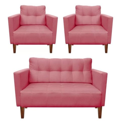 Kit Sofá Retrô Namoradeira 2 Lugares e 2 Poltronas Livia Suede Rose - D'Rossi