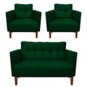 Ver imagem 1 de Kit Sofá Retrô Namoradeira 2 Lugares e 2 Poltronas Livia Suede Verde - D'Rossi