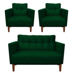 Kit Sofá Retrô Namoradeira 2 Lugares e 2 Poltronas Livia Suede Verde - D'Rossi - 1