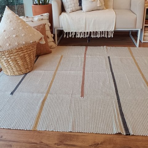 Tapete Tear Artesanal Design Linhas Mostarda Terra 150x200