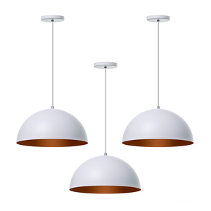Kit 3 Lustres Pendentes Meia Lua 40cm Alumínio Decorações Cor: Branco