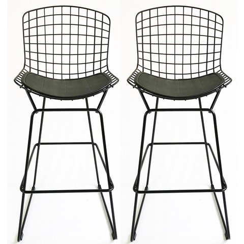 Kit 2 Banquetas BERTOIA preta altura 70cm - Direto de Fábrica