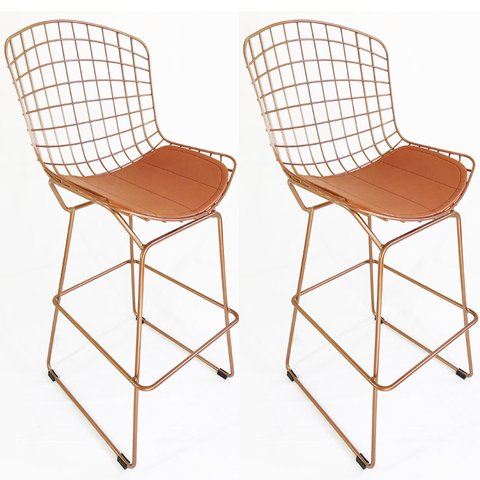 Kit 2 Banquetas BERTOIA Cobre altura 70cm - Direto de Fábrica
