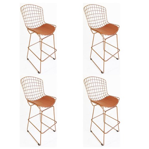 Kit 4 Banquetas BERTOIA Cobre altura 70cm - Direto de Fábrica