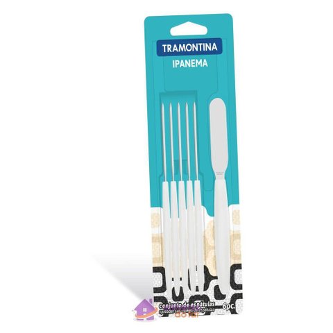 Conjunto de Espátulas para Manteiga Tramontina Ipanema em Aço Inox e Cabo Branco 6 Peças