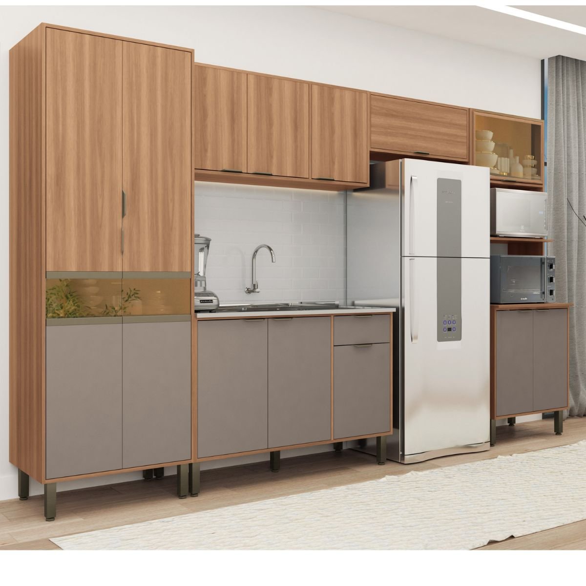 Cozinha Modulada Completa Beatriz Nogal Damasco - Alj Móveis