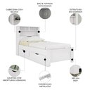 Ver imagem 3 de Cama Solteiro para Colchão 188x88cm com 2 Gavetas e Nichos Zuri Branco S01 - Mpozenato