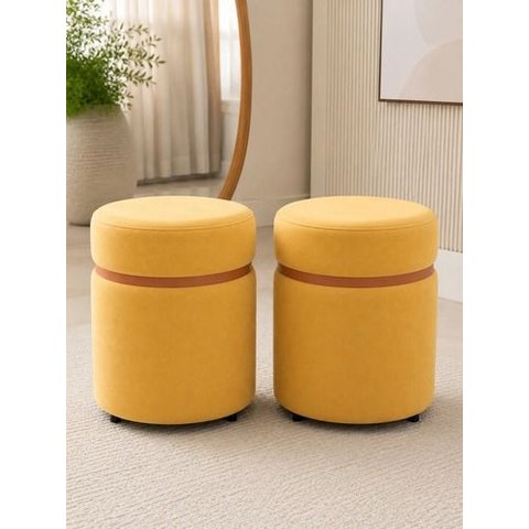 Kit de Puff Superior Cobre Fosco, Cor Amarelo Claro Veludo - Let Móveis