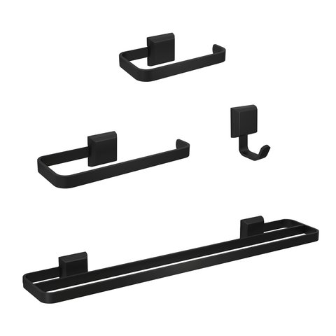 Kit Acessórios para Banheiros 4 Peças Lavabo com Toalheiro Duplo Preto Fosco