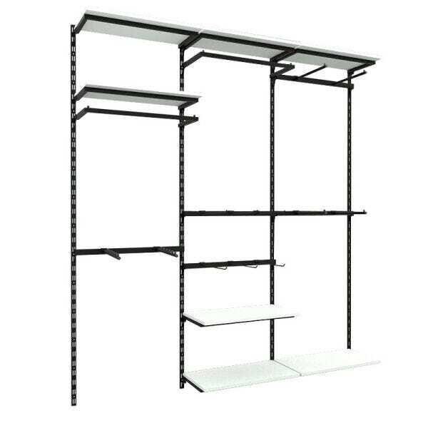Conjunto Comac 3 estantes cremalheira com acessórios tamanho 186 cm x 200 cm (tipo Closet) - Preto