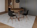 Ver imagem 1 de Mesa Industrial Base Ferro Cobre em V Tampo 110cm Amêndoa 4 Cadeiras Eames Madeira Assento Preto