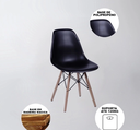 Ver imagem 3 de Mesa Industrial Base Ferro Cobre em V Tampo 110cm Amêndoa 4 Cadeiras Eames Madeira Assento Preto