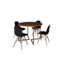 Ver imagem 2 de Mesa Industrial Base Ferro Cobre em V Tampo 110cm Amêndoa 4 Cadeiras Eames Madeira Assento Preto