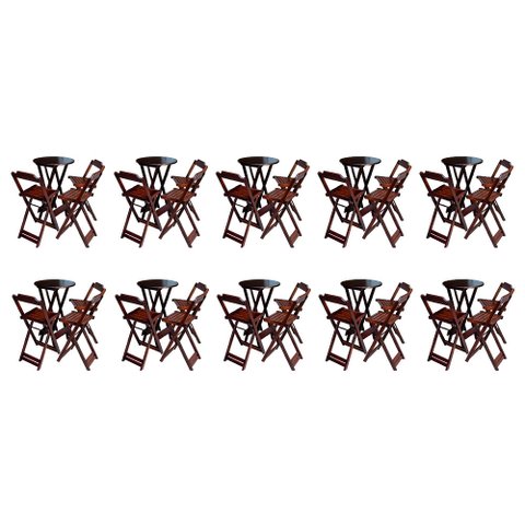 Kit 10 Jogos de Mesa Bistrô de Madeira Dobrável com 3 Banquetas - Imbuia