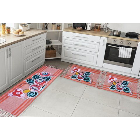 Jogo Passadeira Cozinha Kit 3 Pçs Tear Rustico Pintado a Mão Laranja