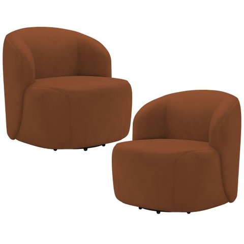Kit 02 Poltronas Giratória Orgânica para Sala Living Heidy F04 Veludo Telha - Lyam Decor