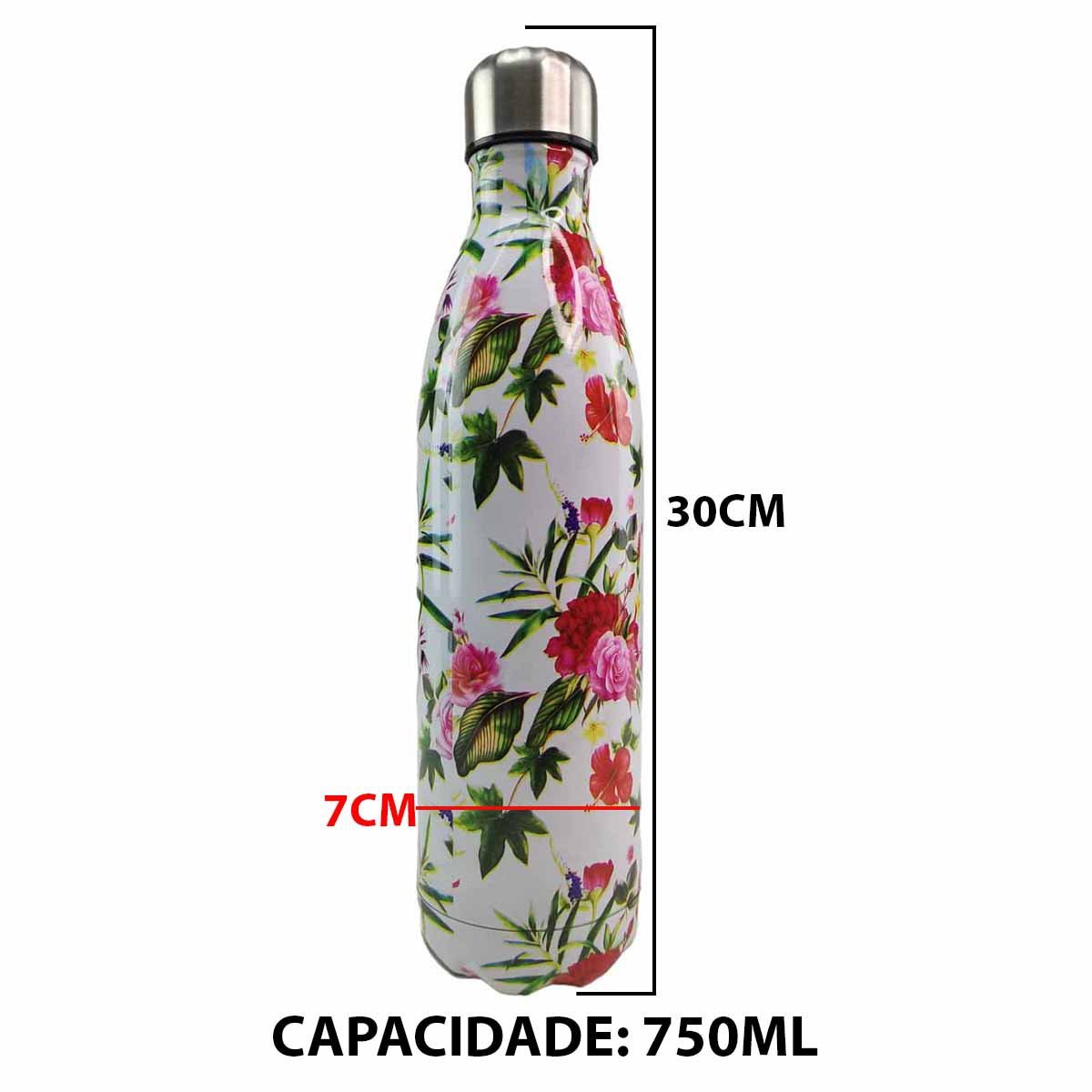 Garrafa Termica Estampada Flores 750 Ml Squeeze Inox Floral Agua Cha Bebida Academia Trabalho Aula F - 2