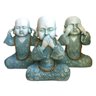 Trio de Estátuas Monge Buda Sábios Cego, Surdo e Mudo Verde 23cm - 1