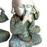 Trio de Estátuas Monge Buda Sábios Cego, Surdo e Mudo Verde 23cm - 3