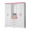 Ver imagem 2 de Guarda Roupa Roupeiro Solteiro 43220 04 Portas 03 Gavetas Pérsia Branco Rosa Flex Demóbile