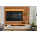Ver imagem 1 de Estante P- Sala até 75 Pol Ouro Preto Ripado C- 2gav. 1pta. 3 Prat. e Leds 224x198cm Nature-off