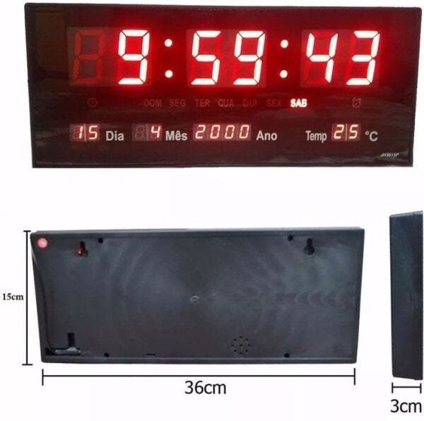 Relógio Parede Led Digital Temperatura Calendário Alarme LE-2111 - 4
